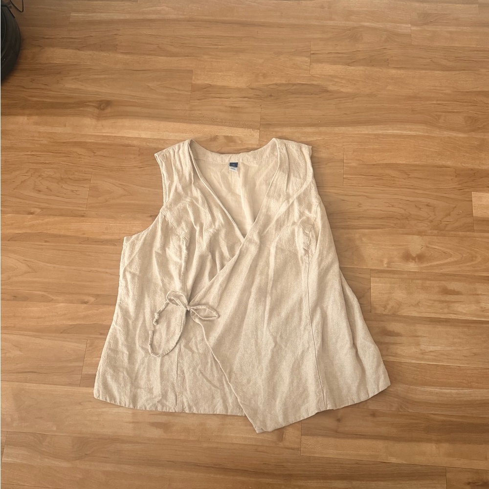 Old Navy Beige Sleeveless Wrap Blouse